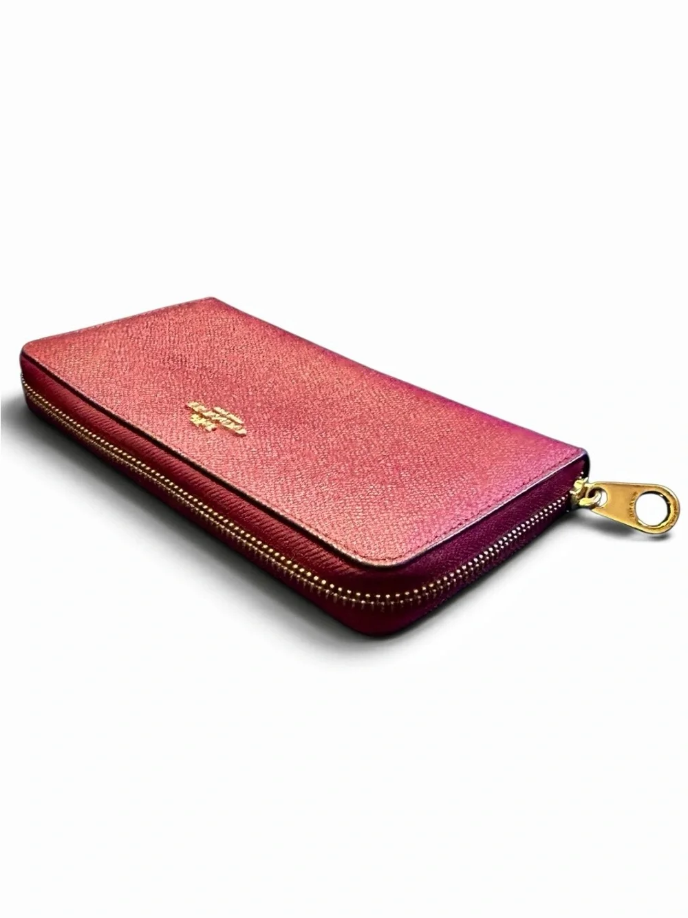Coach Zip Around Continental Wallet in Metallic Cherry